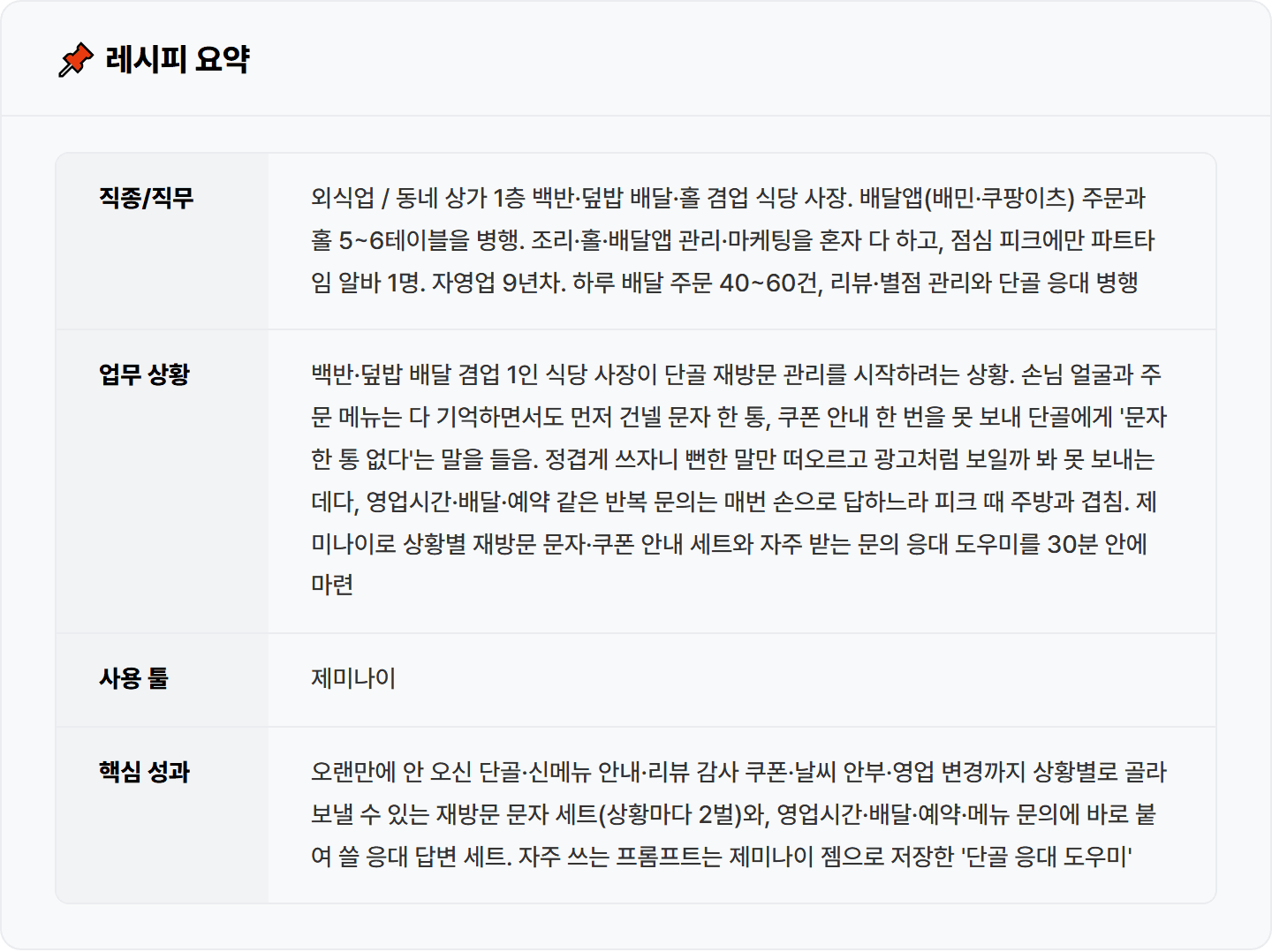 [동네 식당] 제미나이로 단골 재방문 문자·쿠폰 안내 메시지 세트 + 응대 도우미 30분 컷