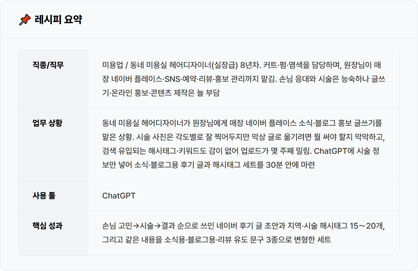 [동네 미용실] ChatGPT로 네이버 플레이스 소식·블로그용 시술 후기 글 + 해시태그 세트 30분 컷