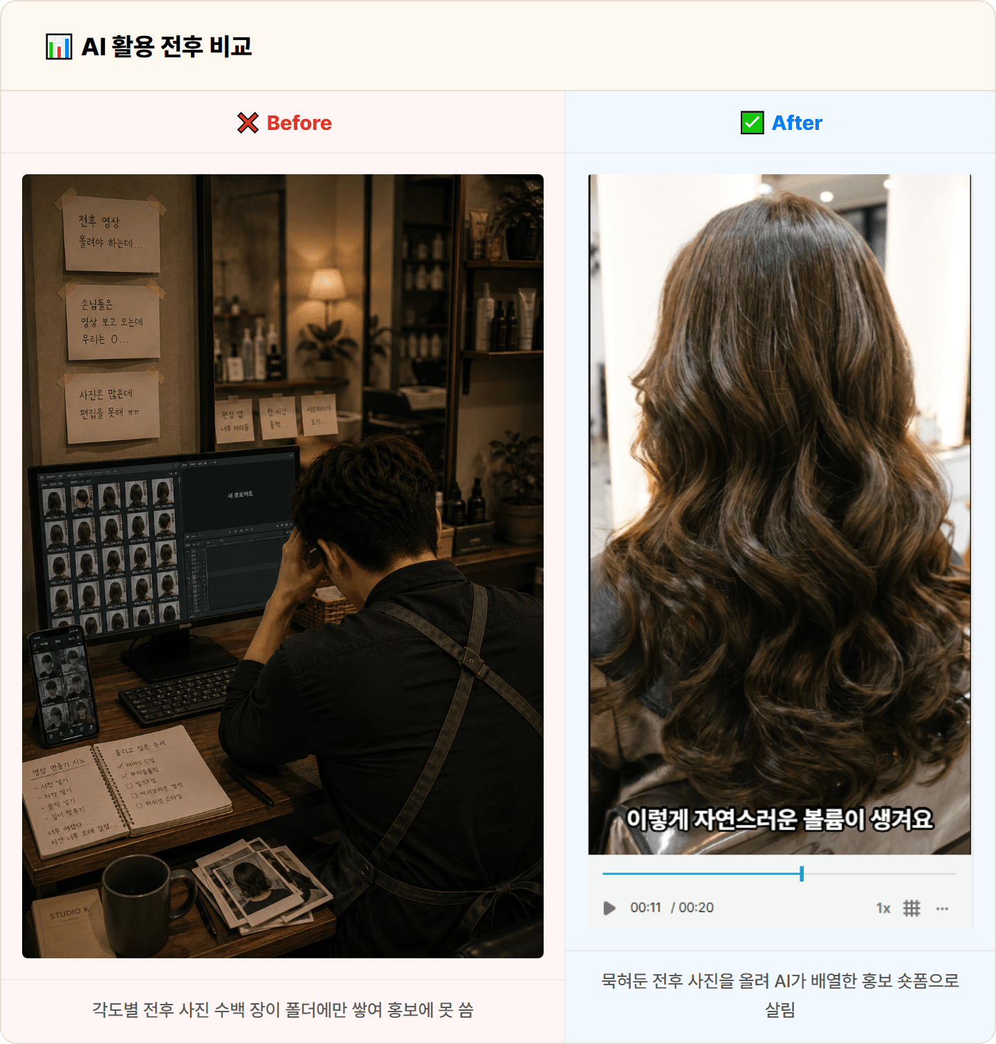 [동네 미용실] Vrew로 시술 전후 사진 올려 홍보 숏폼 자동 생성 15분 컷