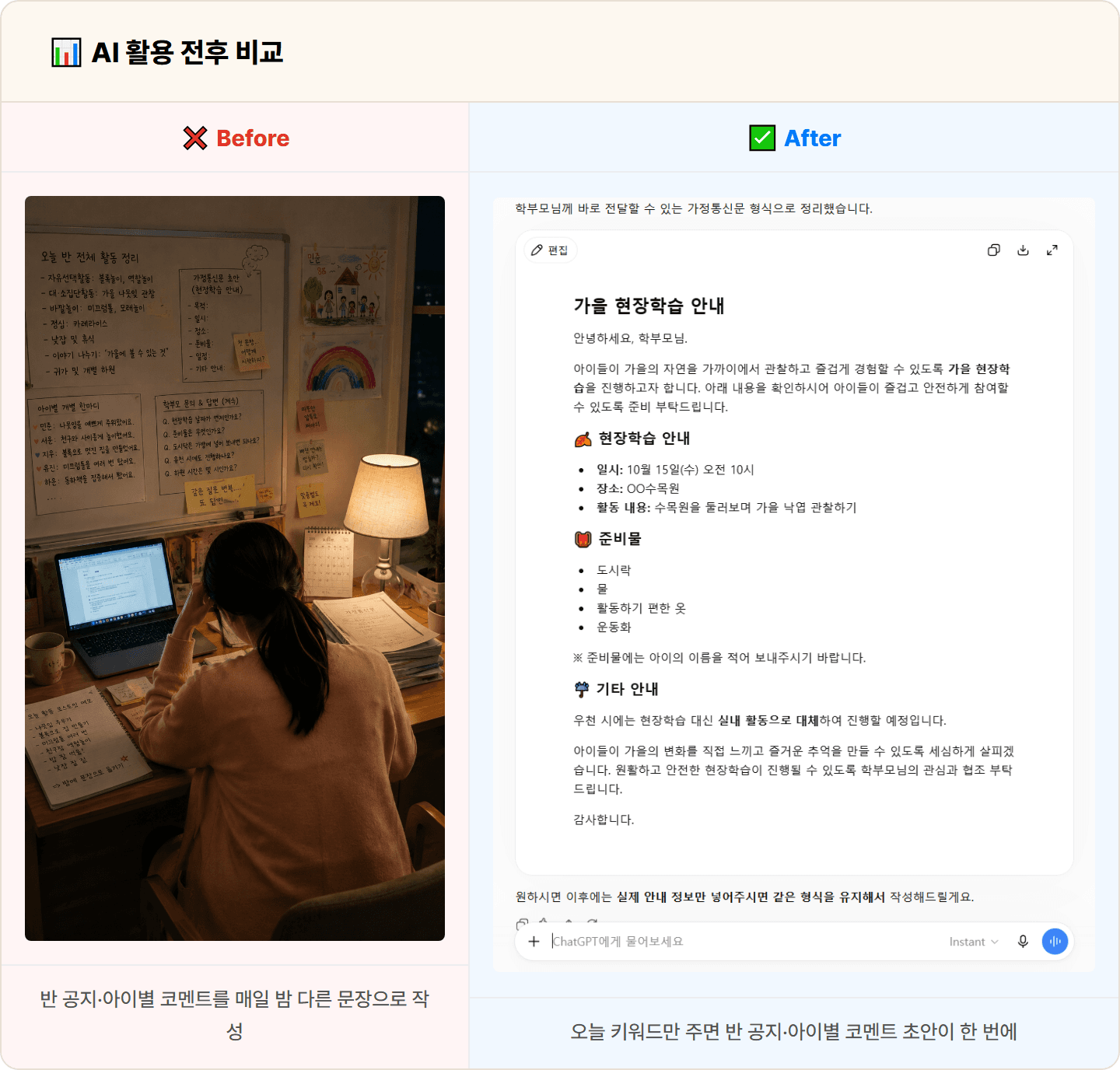 [어린이집 교사] ChatGPT로 매일 밤 알림장·가정통신문 우리 반 하루 5분 컷