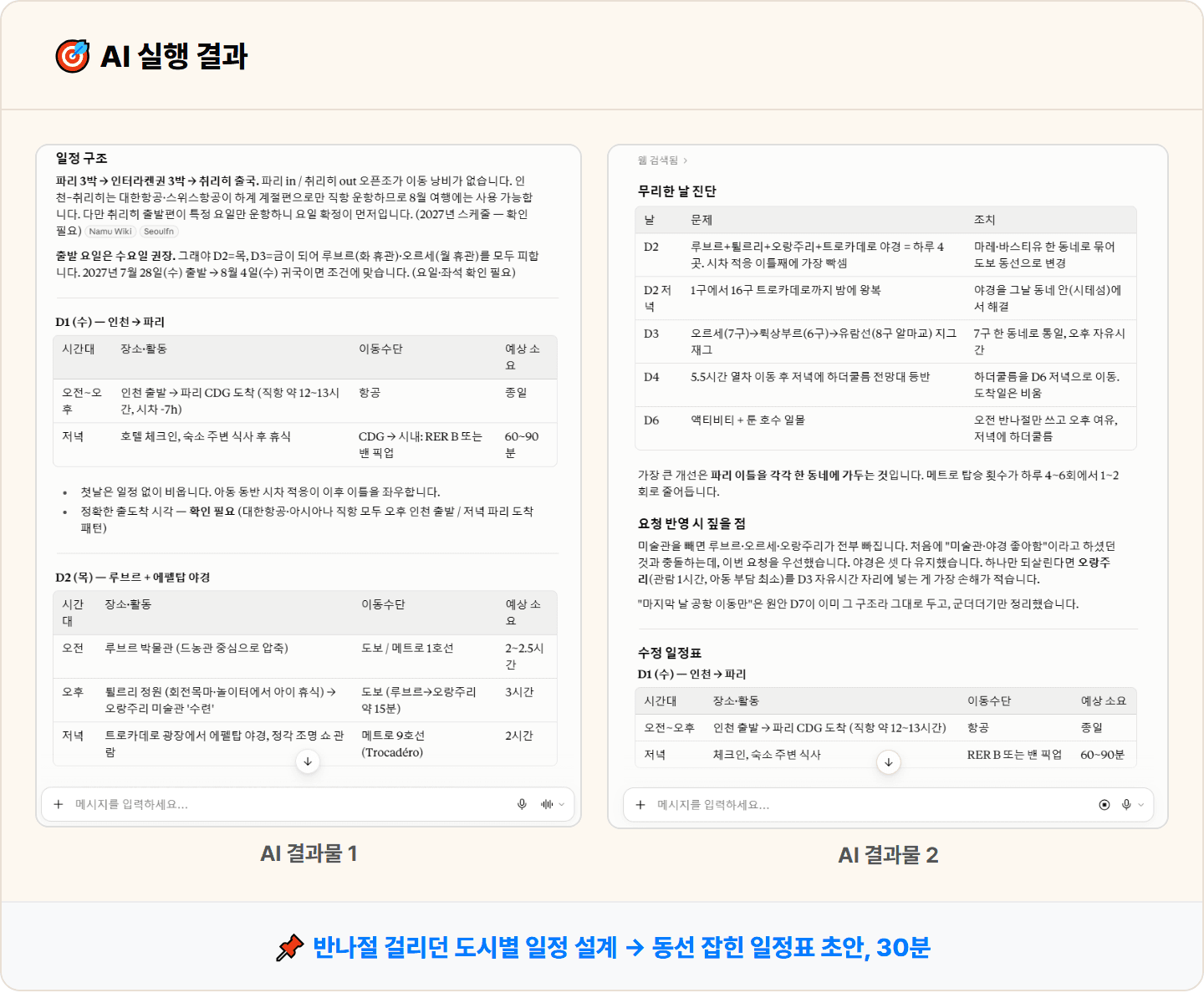 [여행사] Claude로 도시별·일자별 여행 일정표 초안 30분 컷