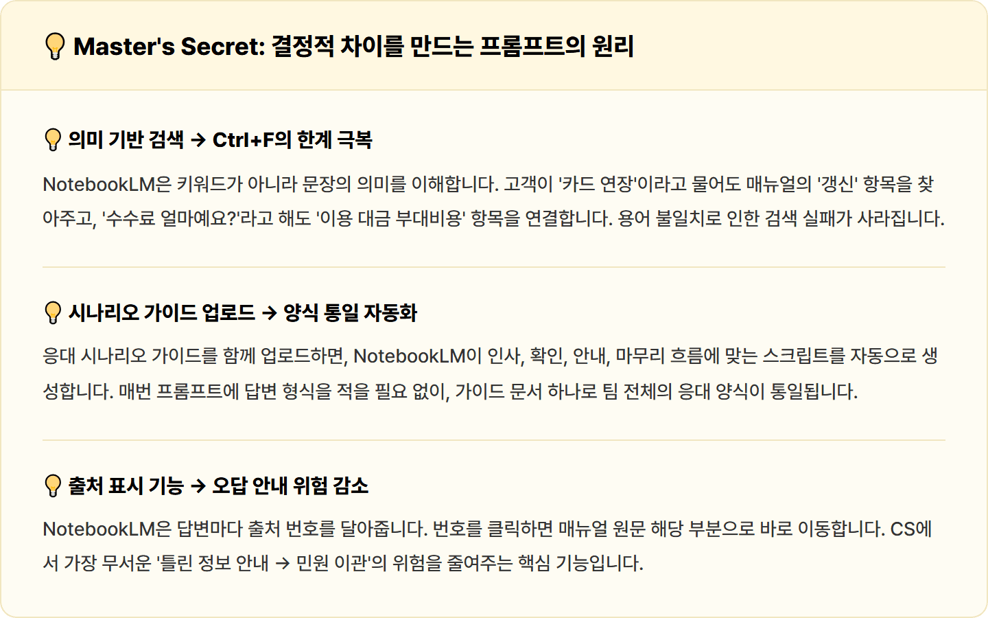 [카드사 CS] "같은 질문인데 카드가 다르면 또 찾아야 돼요" — NotebookLM 활용법, 매뉴얼 답변 자동화