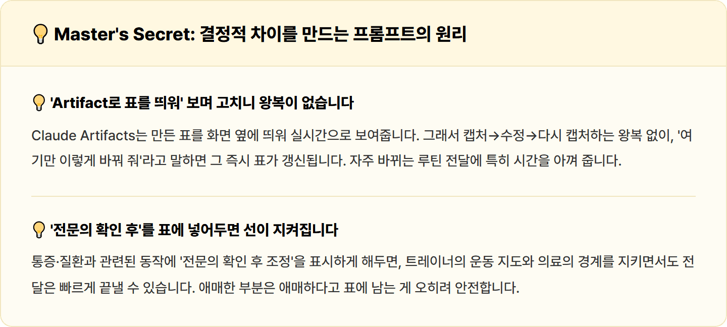 [PT 트레이너] 회원마다 손으로 그리던 운동표, Claude Artifacts로 4주 루틴표 한 장으로