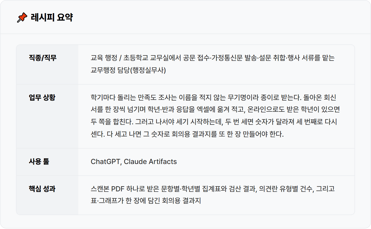 [학교 행정실무사] 설문 회신 세다 숫자가 어긋나 다시 세던 밤, 지피티로 결과 보고서 한 장 30분 완성