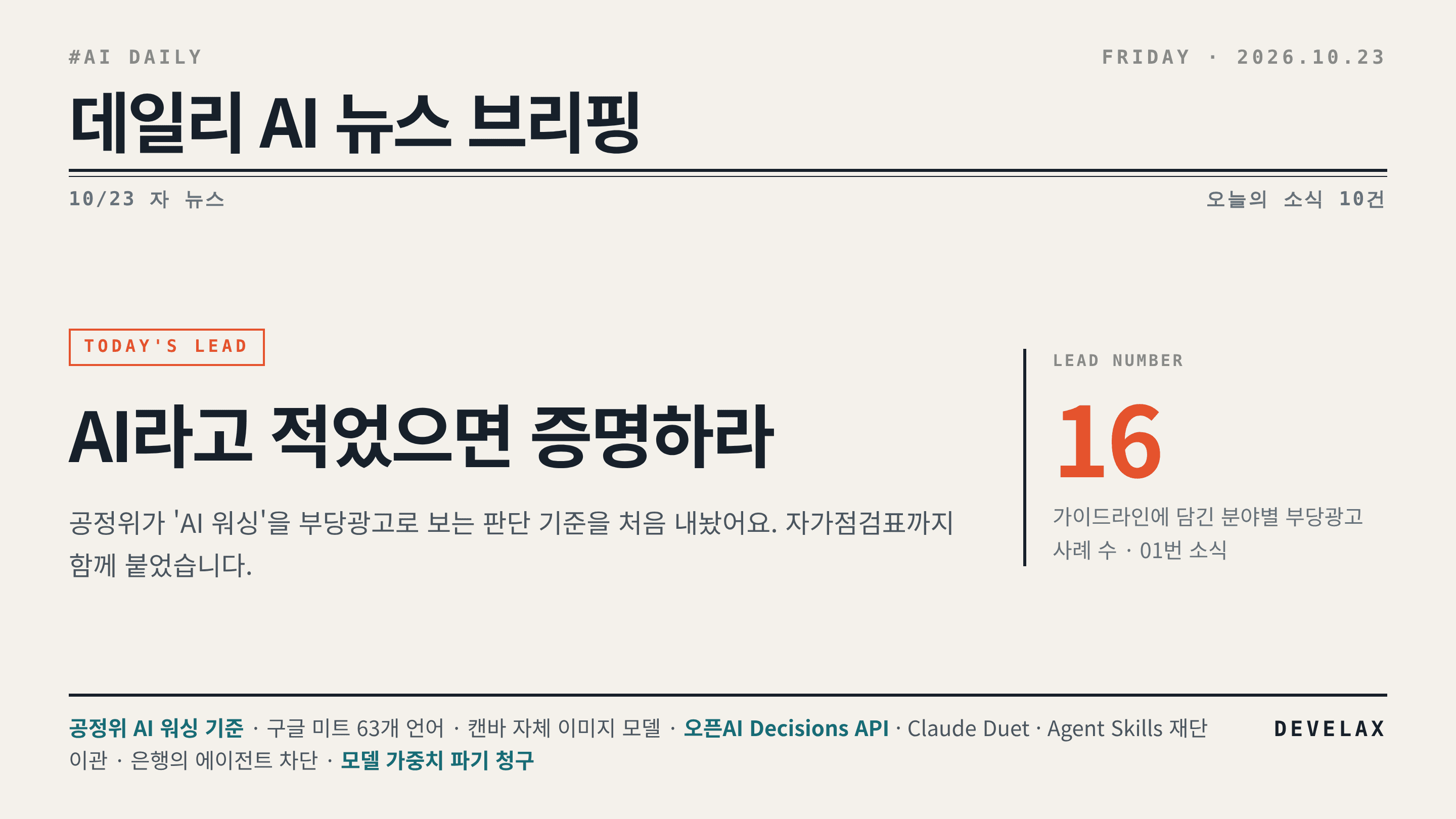 2026.10.23. 데일리 AI 뉴스 브리핑